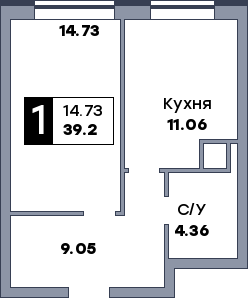 1 комнатная квартира, №55, этаж 5