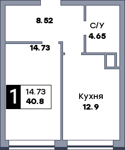 1 комнатная квартира, №78, этаж 6
