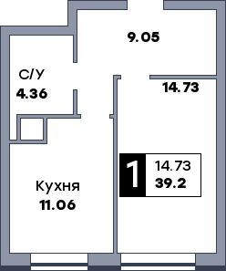 1 комнатная квартира, №79, этаж 6