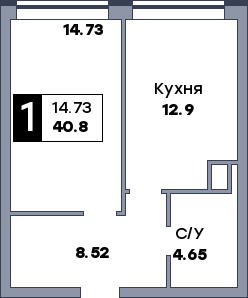 1 комнатная квартира, №83, этаж 7