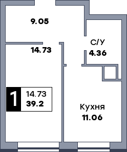 1 комнатная квартира, №122, этаж 9