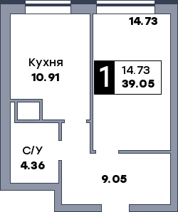 1 комнатная квартира, №130, этаж 10