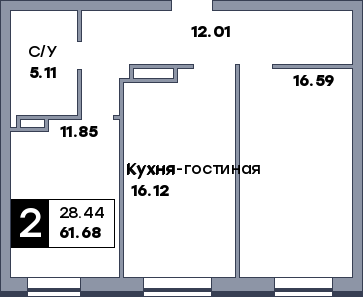 2 комнатная квартира, №141, этаж 10