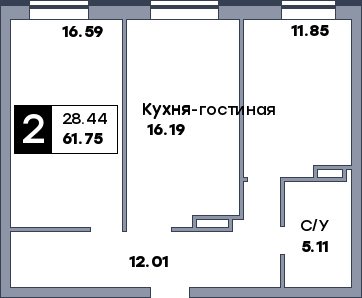 2 комнатная квартира, №149, этаж 11