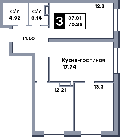 3 комнатная квартира, №153, этаж 11