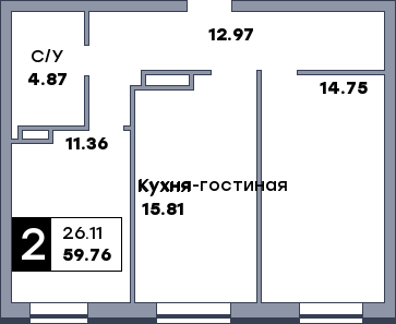 2 комнатная квартира, №189, этаж 13