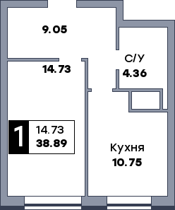 1 комнатная квартира, №218, этаж 15