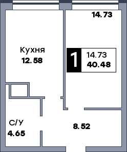 1 комнатная квартира, №230, этаж 16