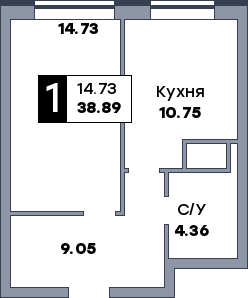 1 комнатная квартира, №231, этаж 16
