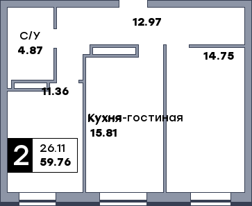 2 комнатная квартира, №253, этаж 17