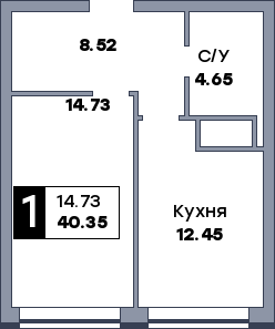 1 комнатная квартира, №270, этаж 18