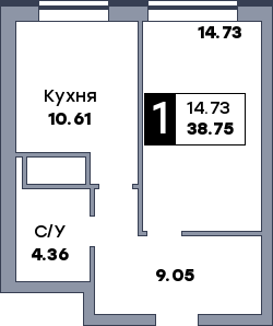 1 комнатная квартира, №290, этаж 20