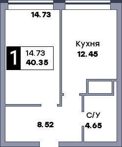 1 комнатная квартира, №291, этаж 20