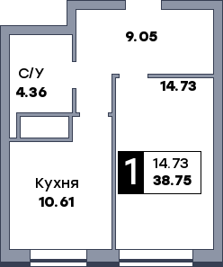 1 комнатная квартира, №319, этаж 21