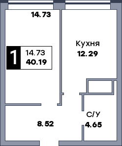 1 комнатная квартира, №323, этаж 22