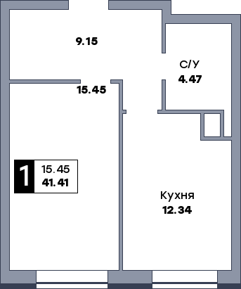 1 комнатная квартира, №29, этаж 4