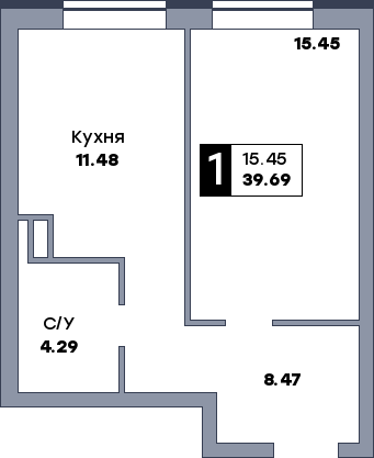 1 комнатная квартира, №32, этаж 4