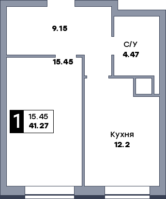 1 комнатная квартира, №51, этаж 6
