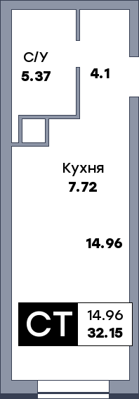 Квартира студия, №64, этаж 7
