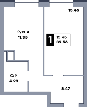 1 комнатная квартира, №65, этаж 7