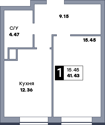 1 комнатная квартира, №83, этаж 9