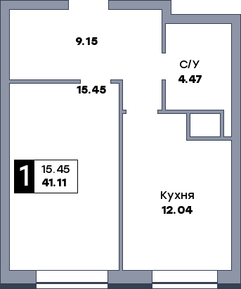 1 комнатная квартира, №117, этаж 12