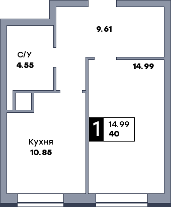 1 комнатная квартира, №118, этаж 12