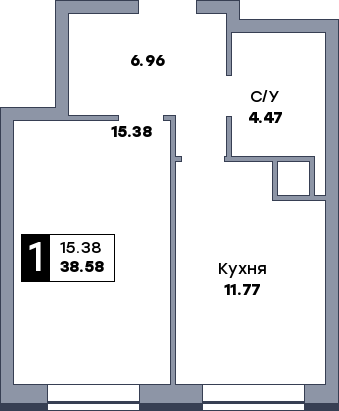 1 комнатная квартира, №126, этаж 13