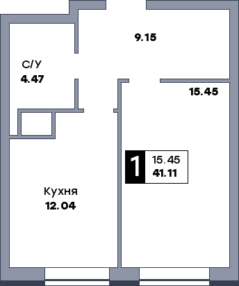 1 комнатная квартира, №160, этаж 16