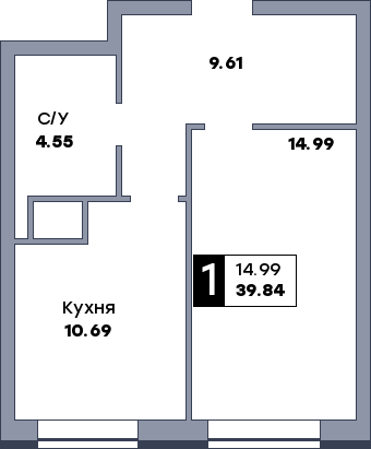 1 комнатная квартира, №162, этаж 16