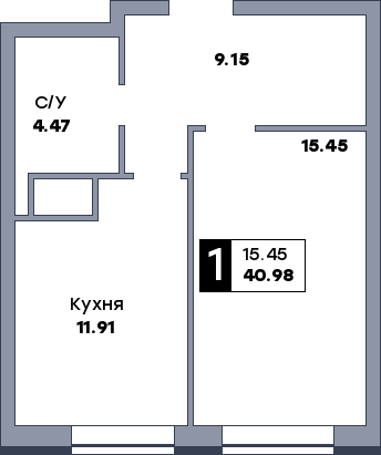 1 комнатная квартира, №171, этаж 17
