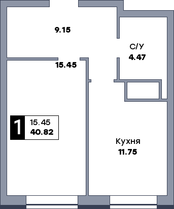 1 комнатная квартира, №183, этаж 18
