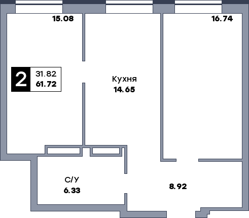 2 комнатная квартира, №198, этаж 19