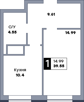 1 комнатная квартира, №228, этаж 22