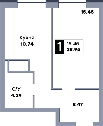 1 комнатная квартира, №230, этаж 22