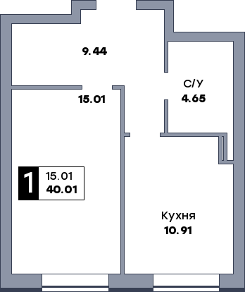 1 комнатная квартира, №235, этаж 4