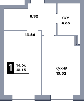 1 комнатная квартира, №238, этаж 4