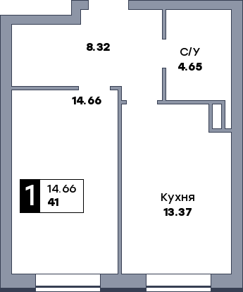 1 комнатная квартира, №249, этаж 5