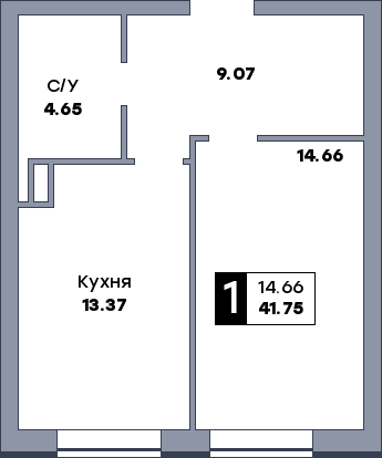 1 комнатная квартира, №261, этаж 6