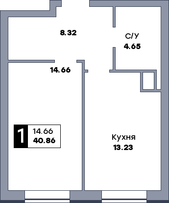 1 комнатная квартира, №271, этаж 7
