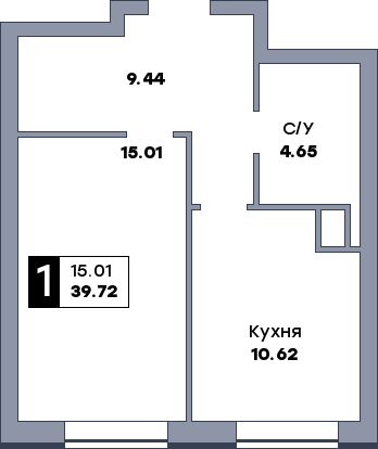 1 комнатная квартира, №279, этаж 8