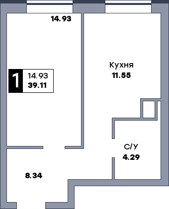 1 комнатная квартира, №299, этаж 10
