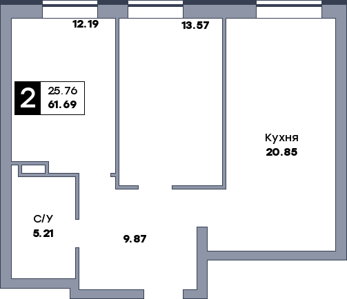 2 комнатная квартира, №330, этаж 12