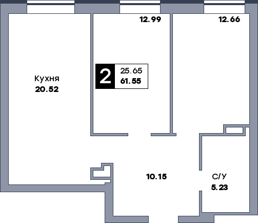 2 комнатная квартира, №340, этаж 13