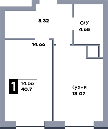1 комнатная квартира, №359, этаж 15