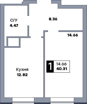 1 комнатная квартира, №368, этаж 16