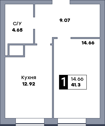 1 комнатная квартира, №382, этаж 17