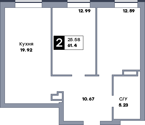 2 комнатная квартира, №384, этаж 17