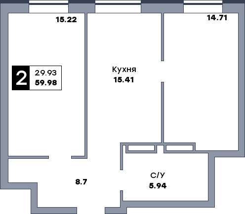 2 комнатная квартира, №386, этаж 18