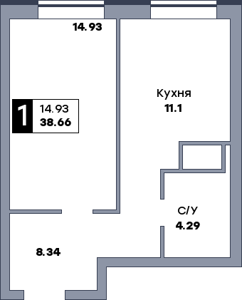 1 комнатная квартира, №387, этаж 18